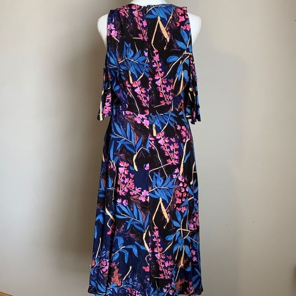 Maeve Anthropologie Dress Blue Black Pink Off Shoulder Size 4 Womens Knee Length - Picture 3 of 7
